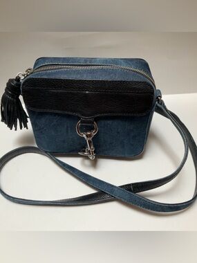 Rebecca Minkoff M.A.B. Denim Crossbody Camera Bag w/ Black Leather Trim